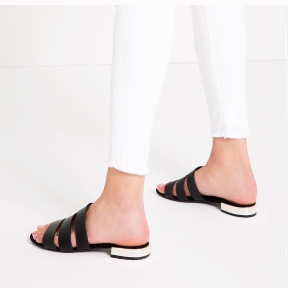 ZARA black flat slide band SANDALS with metal heel